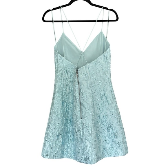 NWT Alice and Olivia Tayla Dress Blue Mini Jaquared Mini with Metallic Detail 8 - Picture 3 of 5